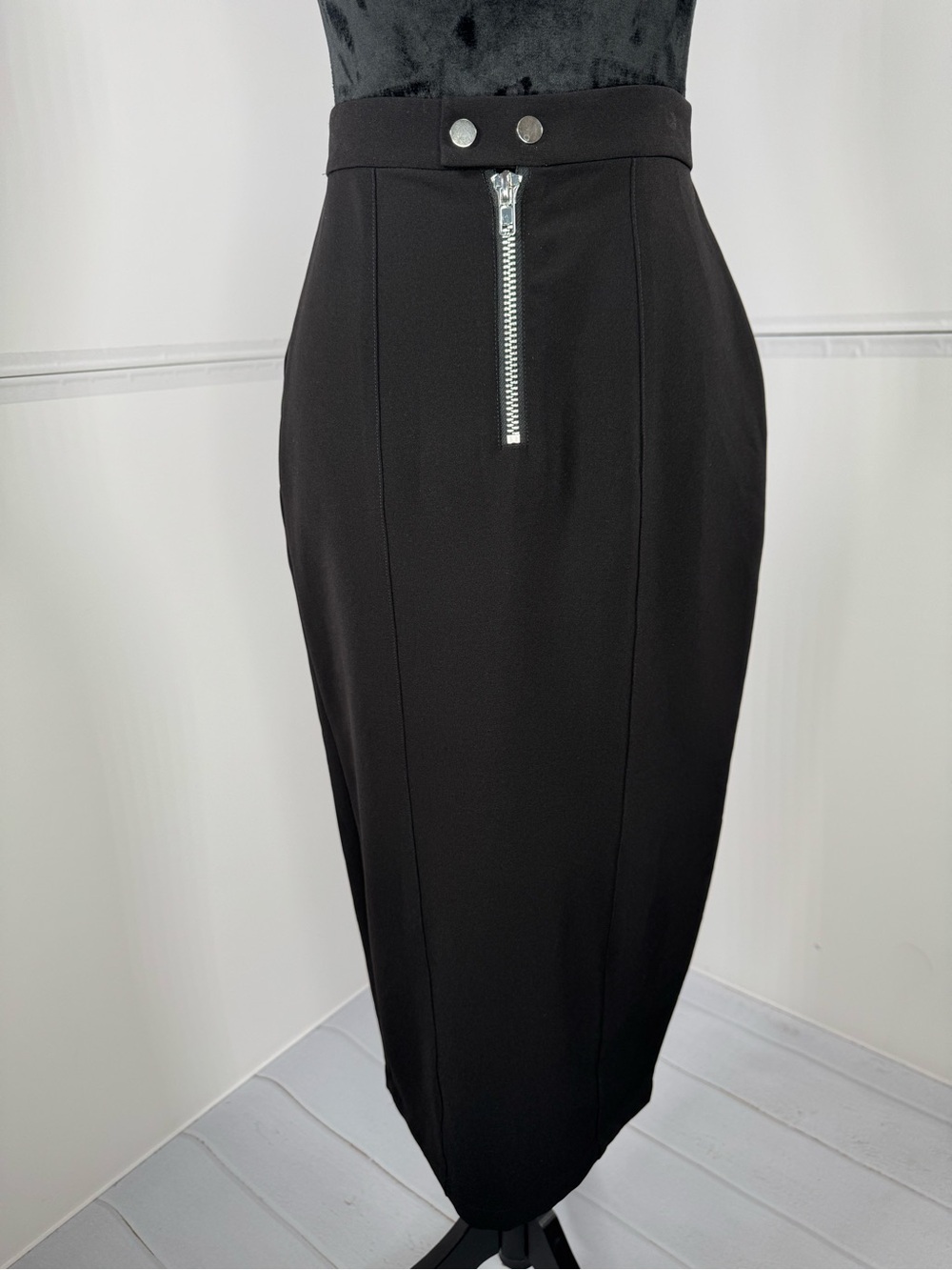 & Other Stories Black Zip Front Pencil Midi Skirt Los Angeles Atelier US 4